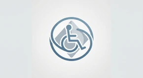 Logo ou pictogramme épuré et moderne représentant l'accessibilité et l'inclusion pour les personnes à mobilité réduite. Le design doit symboliser l'accompagnement professionnel, la conformité aux normes d'accessibilité et la qualité du service. Peut inclure un élément graphique suggérant l'accessibilité (symbole de chaise roulante stylisée, rampe d'accès, ou symbole universel d'accessibilité) intégré dans une composition géométrique épurée. Format vectoriel ou infographie professionnelle, fond neutre, palette de couleurs sobres et professionnelles, design moderne et minimaliste.